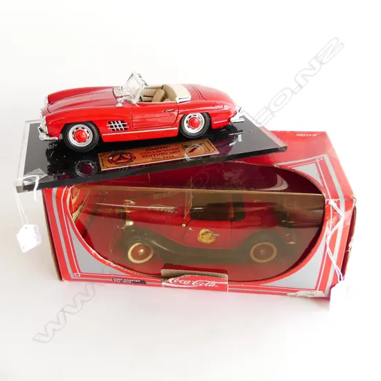BOXED DIE CAST COCA COLA FORD ROADSTER L320MM & DIE CAST MERCEDES SPORTS CAR N0133 L250MM