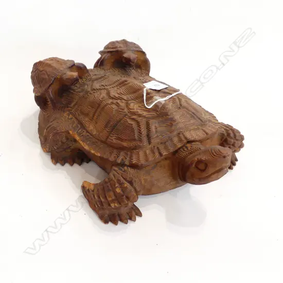 OLD JAPANESE MYTHICAL TORTOISE W 2 smaller on it's back. L.440mm