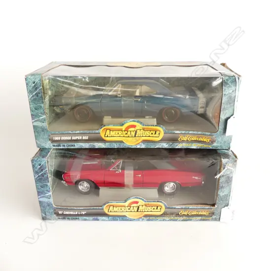 2 AMERICAN MUSCLE DIE CAST TOYS 69 DODGE SUPER BEE L350MM & 67 CHEV L78 L350MM