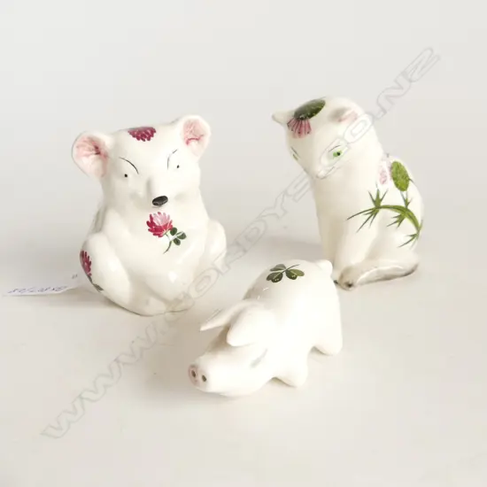 3 PLICHTA LONDON FIGURINES OF CAT, PIG, & BEAR H. 80mm