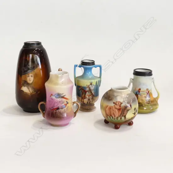 4 ROYAL BAYREUTH VASES (H.135, 95, 80, 70mm) + JUG (H. 90mm)