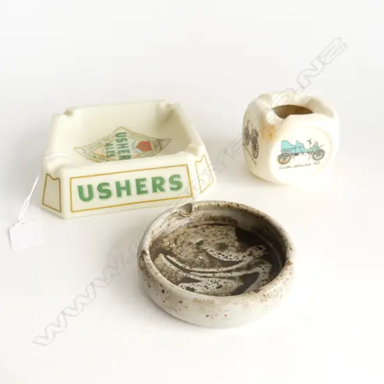 VINTAGE USHERS ALES  ASHTRAY (180 x 180mm) & 2 OTHER ASHTRAYS