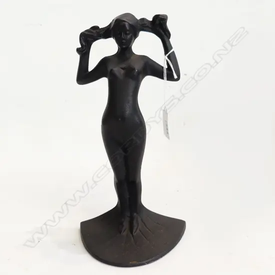ART DECO STYLE IRON CAST FIGURE TYING HAIR POSSIBLY FRENCH H250mm