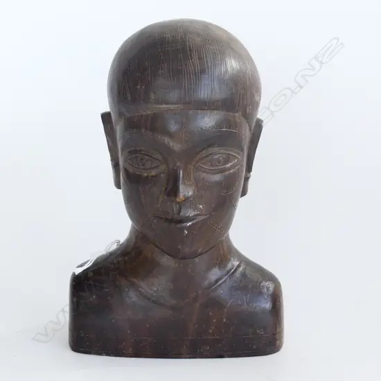 CARVED WOODEN BUST OF MAN, H. 210mm