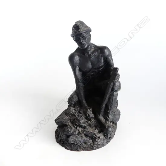 SCULPTURE OF WELSH MINER MADE WITH WELSH COAL H. 220mm