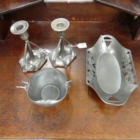 PR WMF CANDLE STICKS H.140mm + ORIVIT PEWTER BOWL & DISH L.275mm