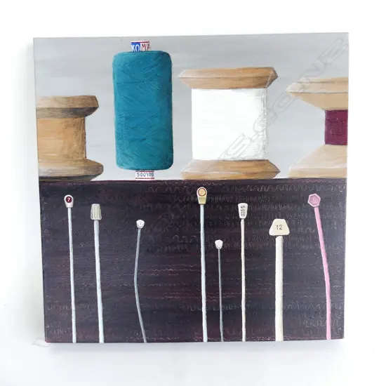 ROSANNE DOHERTY, KNITTING THEME, OIL ON CANVAS, SIGNED, 510 X 510mm