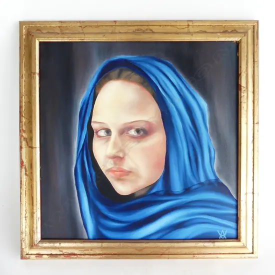 PORTRAIT PAINTING, OIL ON CANVAS, SIGNED AV,  385 X 385mm