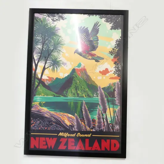 LG FRAMED NZ TOURIST POSTER, 900 X 590mm