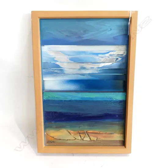 DAVID TAYLOR 'ATMOSPHERIC CONDITIONS SEA II' MIXED MEDIA 450x290mm signed & exhibition details verso