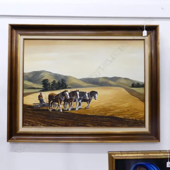 DERRICK WAY 'CLYDESDALES; COTTLES FARM LEVIN' OIL ON BOARD, SIGNED, 580x800mm