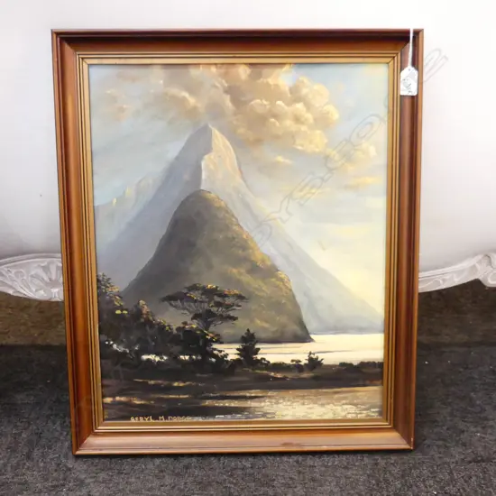 BERYL M. DODGE 'MITRE PEAK AT SUNRISE' OIL ON CANVAS 490x395mm