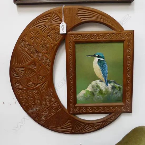 JEANETTE BLACKBURN (NZ b.1940) 'KOTARE THE KINGFISHER' 210x160mm IN CHIP CARVED FRAME 450x425mm