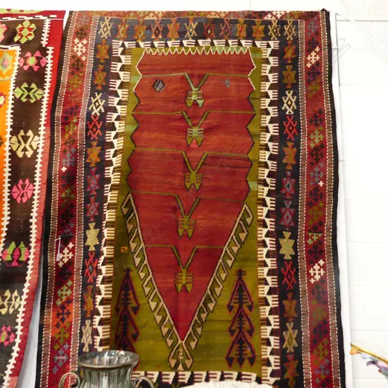 LG KELIM; RED / GREEN TONES w. TRIPLE BORDER 2150x1450mm