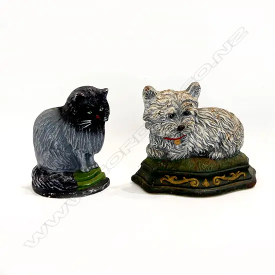 2 CAST IRON DOOR STOPS - CAT & DOG H.140mm