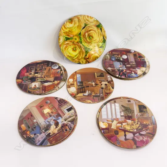 11 DECOUPAGE PLACEMATS 240mm dia + SIGNED YELLOW FLORAL ARTWORK 260mm dia