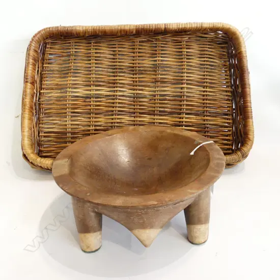 WOVEN CANE TRAY 500x340mm + KAVA BOWL 260mm dia