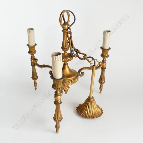 VINTAGE 3 ARM GILT METAL CEILING LIGHT 350mm dia req wiring