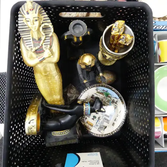 BOX LOT ASST. EGYPTIAN PCES; RESIN FIGURES ETC
