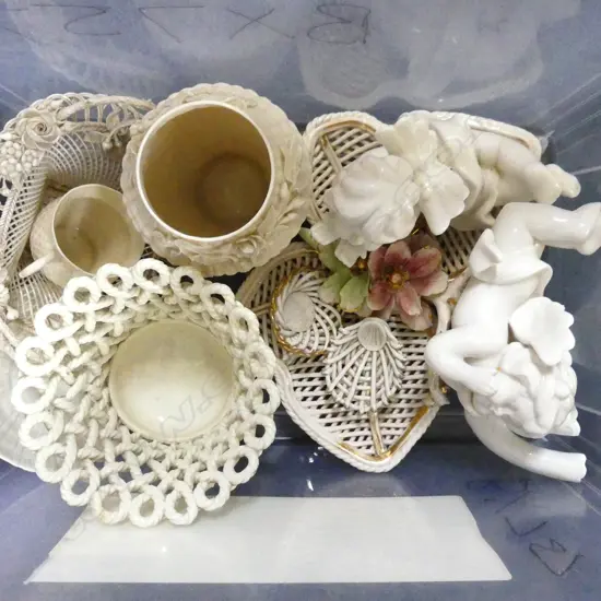 BOX ASST WHITE PORCELAIN INCL. BELLEEK ETC..