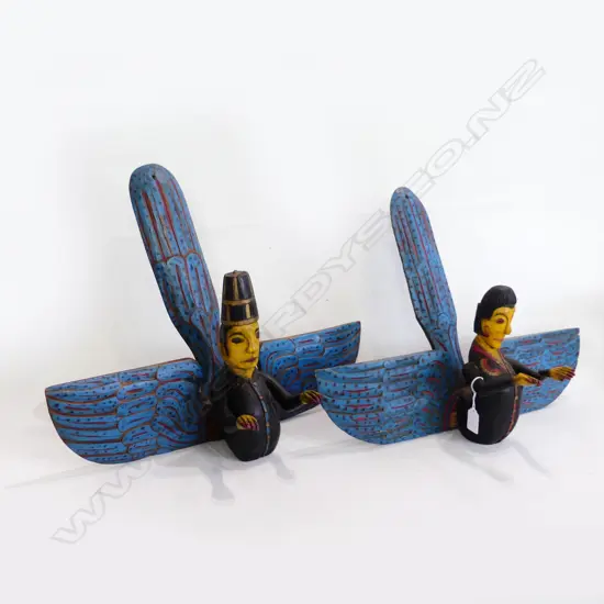 PR PAINTED CARVED WOODEN INDONESIAN FIGURES (WOMAN w. REPAIR) W.520mm H.405mm