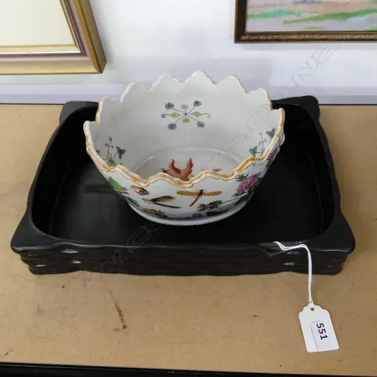 2 CERAMICS; BLACK FLOAT BOWL 275x185mm AF, DISH W.175mm