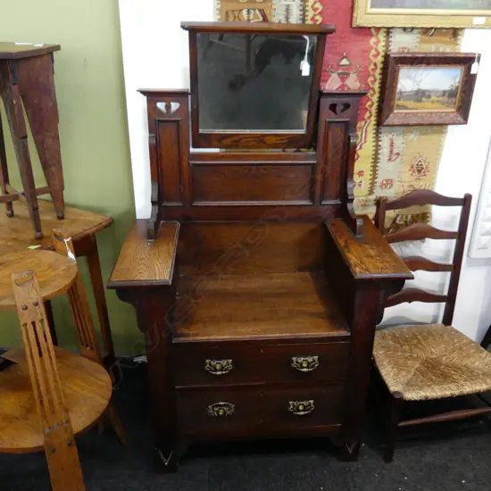 OAK ARTS & CRAFTS BACHELORS DRESSING TABLE w. SWING MIRROR 900x480x1470mm