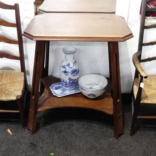 OAK ARTS & CRAFTS OCCASIONAL TABLE, SLANTED LEGS 690x520x785mm