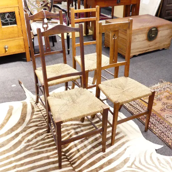 4 OAK DINING CHAIRS - RUSH SEATS