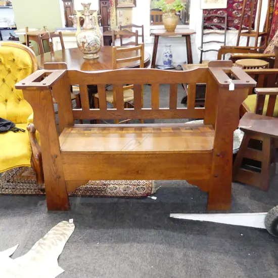 OAK ARTS & CRAFTS MONKS SEAT; SLAT BACK 1315x400x925mm