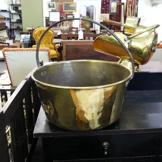 VICTORIAN BRASS JAM PAN - HOLES IN BASE 460mm dia