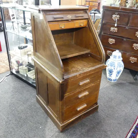 EARLY 20thC OAK ROLL TOP DESK 'THE LEBUS DESK' 580x620x1180mm