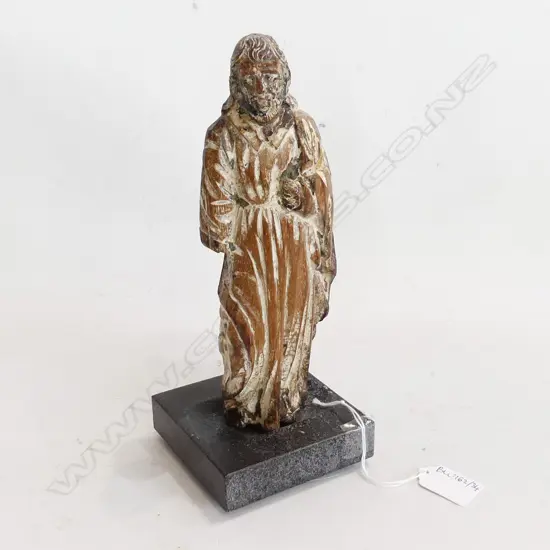 VINTAGE CARVED WOODEN ICON FIGURE ON STONE BASE H.250mm