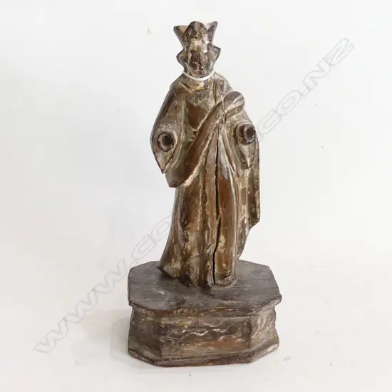 VINTAGE CARVED WOODEN ICON FIGURE ON BASE H.280mm