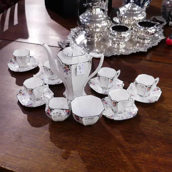 15 PCE SHELLEY COFFEE SET; QUEEN ANNE SHAPE, PEACHES & APRICOT PAT.