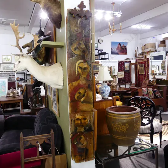 EMMA FOOTE, WOMENS FACES, OIL / GESSO / INK ON WOODEN PLANK (BORER) 1870x290mm