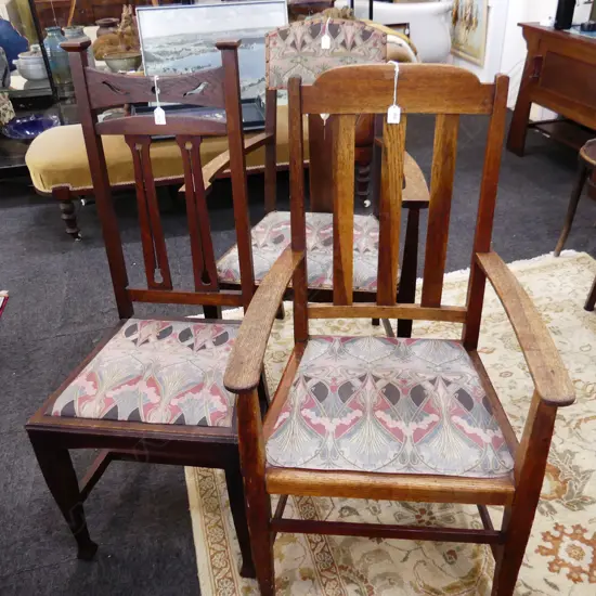 3 ASST. OAK ARTS & CRAFTS CHAIRS w. MATCHING UPHOLSTERY