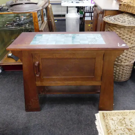 OAK ARTS & CRAFTS WASH STAND BASE w. TILED TOP 1050x480x755mm