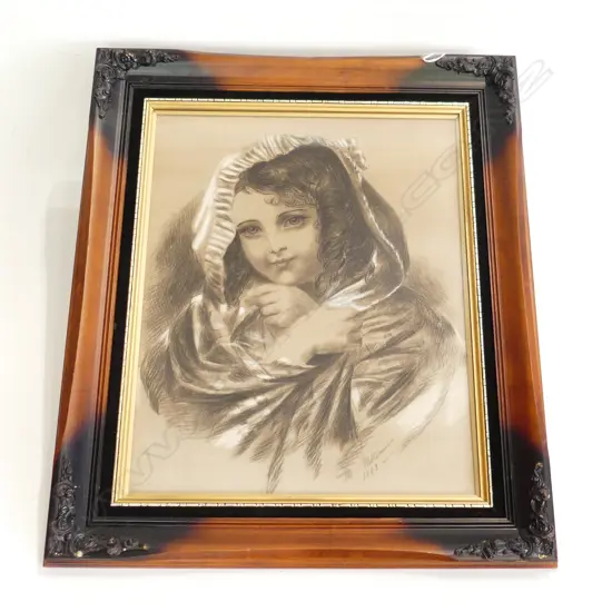 OLD PORTRAIT SKETCH PRINT, C1862 490 X 385mm