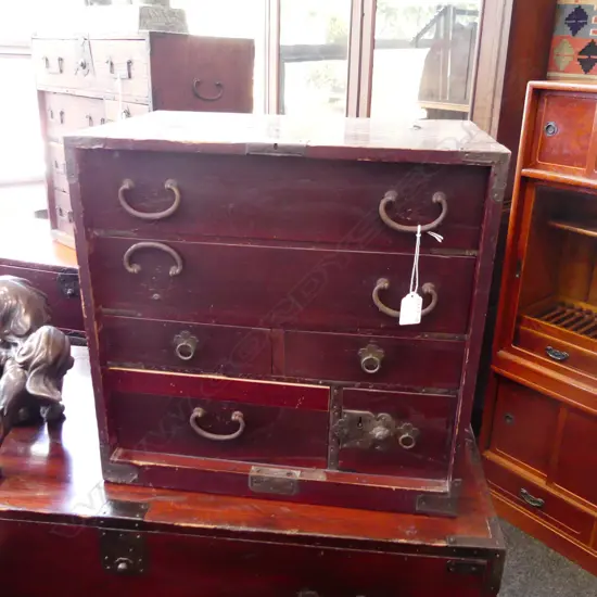 OLD JAPANESE SMALL TANSU/BEDSIDE CABINET 6 drawer H.440mm