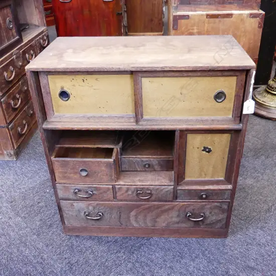 OLD JAPANESE SMALL TANSU/BEDSIDE CABINET 6 drawer + 3 door H.550mm