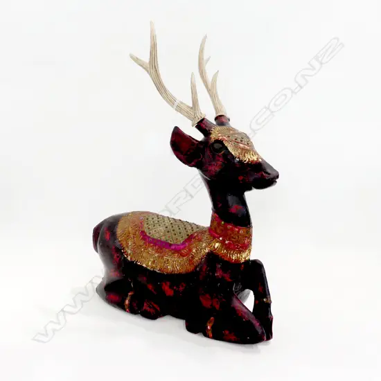 PAINTED CARVED WOODEN DEER H.490mm