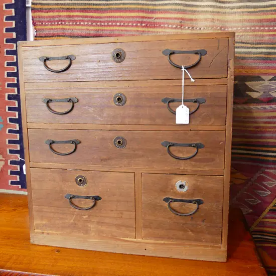 OLD JAPANESE SMALL TANSU/BEDSIDE CABINET 5 drawer H.460mm