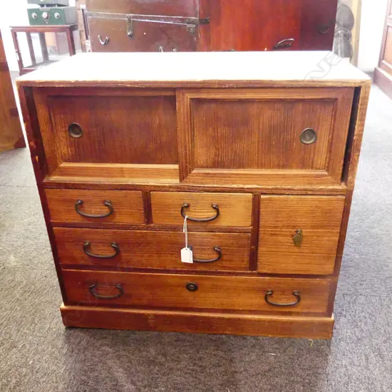 OLD JAPANESE SMALL TANSU/BEDSIDE CABINET 5 drawer + 2 door H.570mm