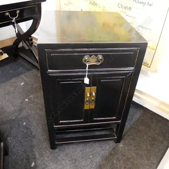 ORIENTAL BLACK LACQUER BEDSIDE CABINET 500x500x800mm