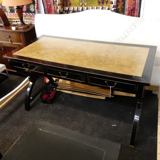 CAVIT & CO EBONISED DESK w. WOVEN RATTAN TOP 1490x715x810mm