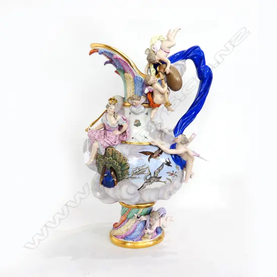 LG SPECTACULAR MEISSEN JUG w. PUTTI - SOME LOSSES H.640mm