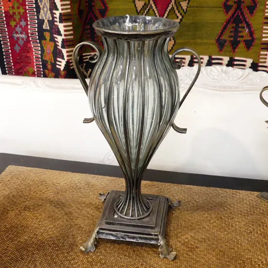 LG FRENCH STYLE METAL & GLASS FLOOR VASE H. 530, DIA 280 (WITH HANDLES)