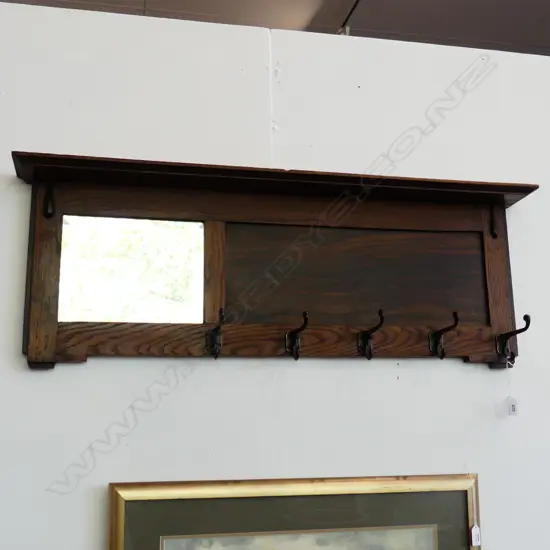 EARLY 20thC OAK COAT RACK w. MIRROR 360x1000mm