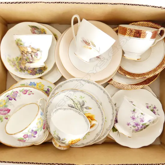 6 CHINA CUP SAUCER & PLATE TRIOS – ROYAL ALBERT, ROYAL STAFFORD ETC
